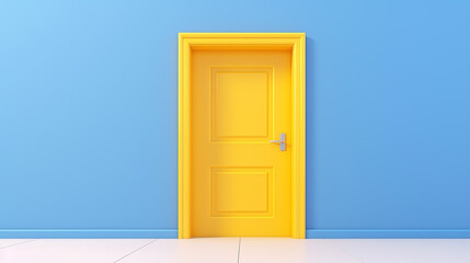 blue background with yellow open door 3d render