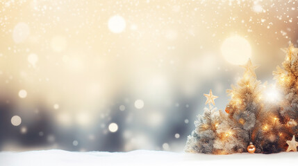 Fototapeta na wymiar Christmas winter blurred background with snowy xmas tree