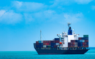 Container transport system, cargo ships, international shipping, export-import business concept