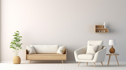 empty wall mock up in Scandinavian style interior with armchair