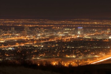 Night view of billings montana with illuminated city lights. Generative AI