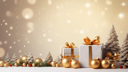 Fototapeta na wymiar simple Christmas background design with realistic gold decoration