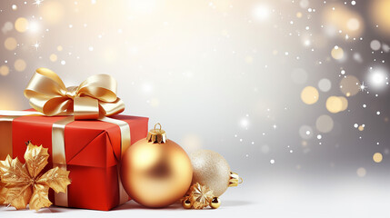 Christmas greeting card design with Christmas ball and gift box
