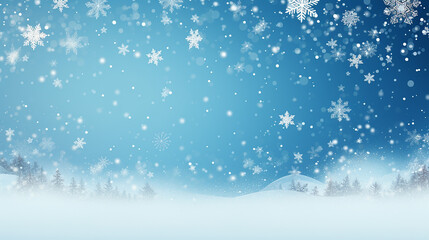 Christmas background in white and blue with falling snow