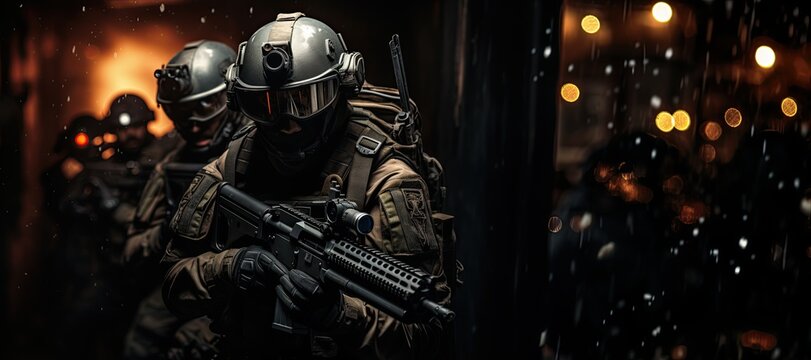 Special forces soldier police, swat team member. in action , Poster concept for police,Generated with AI security or military,