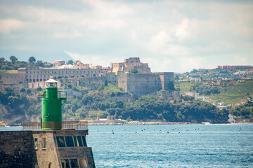 Landscape of coastline and aragon castle from Pozzuoli harbor and aragon castle