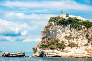 Cape Miseno with its lighthouse in Pozzuoli gulf - obrazy, fototapety, plakaty