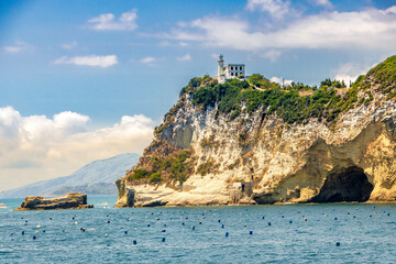 Cape Miseno with its lighthouse in Pozzuoli gulf