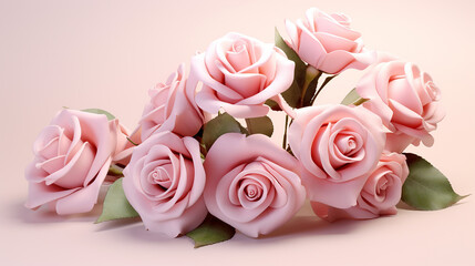 light pink roses in pink background 3d rendering