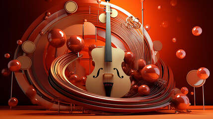 musical background in red 3d rendering