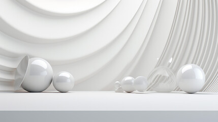 white background with wavy design and white balls 3d rendering