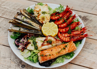 Typical seafood barbecue from the European Mediterranean coast
