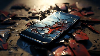 Broken mobile phone on the ground, The concept of broken mobile phone