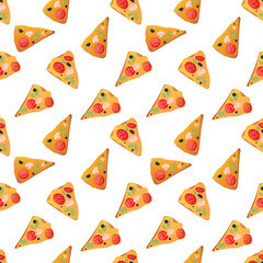 Pizza slice seamless pattern on a white background