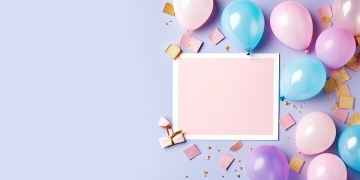 birthday invitation card mockup. Flat lay, top view, copy space - Powered by Adobe