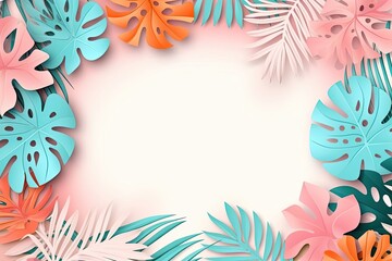 Fototapeta na wymiar Summer tropical background with palm leaves and monstera. Vector illustration. Generative AI