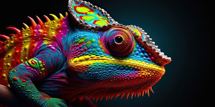 Colorful chameleon on a branch, a creative concept of adaptation and transformation. Generative AI