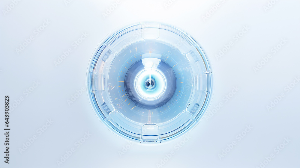 Poster blue light luminescent button isolated on the background of computer graphics website design