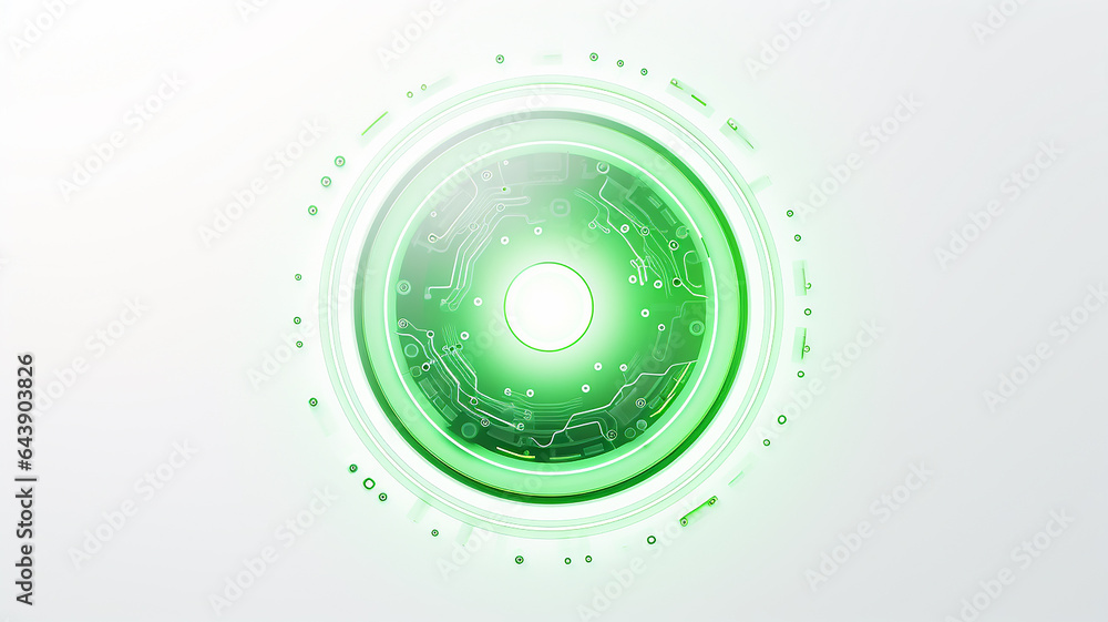 Poster green light fluorescent button isolated on the background of computer graphics website design