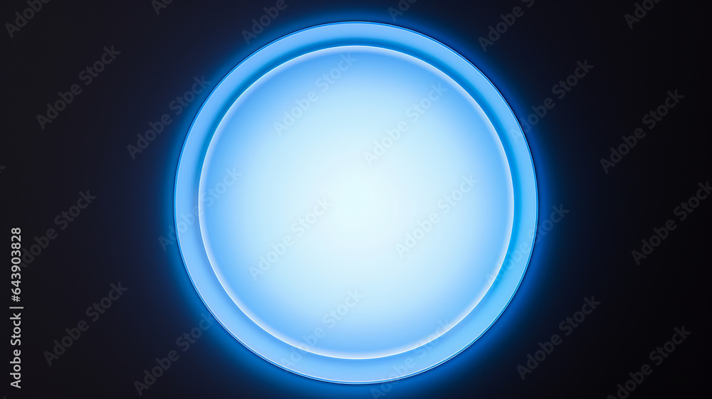 Poster blue light luminescent button isolated on the background of computer graphics website design