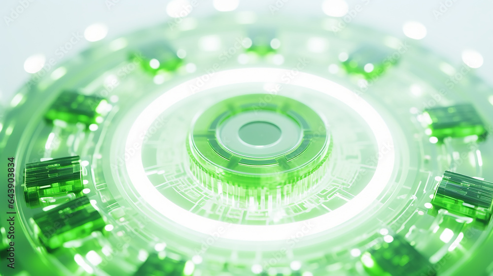 Poster green light fluorescent button isolated on the background of computer graphics website design