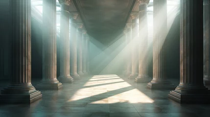 Photo sur Plexiglas Lieu de culte corridor with roman pillars and bright light at the exit