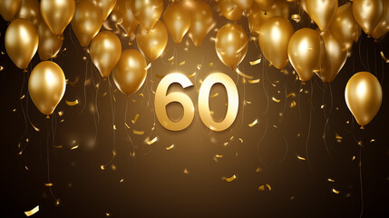 happy 60th birthday gold balloons greeting card - obrazy, fototapety, plakaty