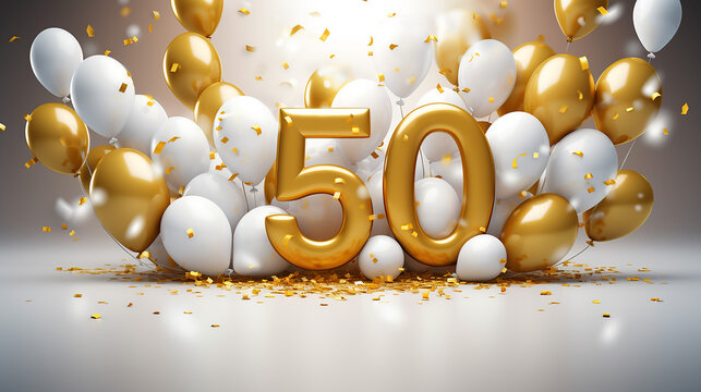 happy 50th birthday gold balloons greeting card