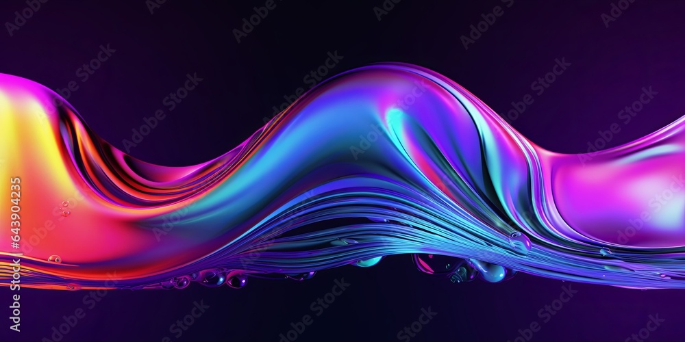 Poster holographic neon fluid waves, generative ai