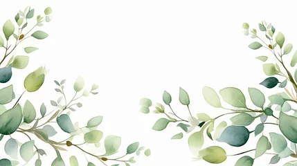 Foto op Plexiglas watercolor floral illustration. green leaf frame © pjdesign