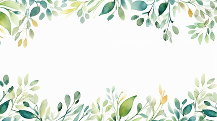 watercolor hand painted leaves frame watercolor flowers - obrazy, fototapety, plakaty