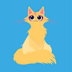 Fluffy yellow cat. Cute cat. A pet. Vector illustration