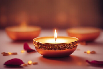 Obraz na płótnie Canvas candle and rose petals diya light for Diwali celebration 2023 greetings 
