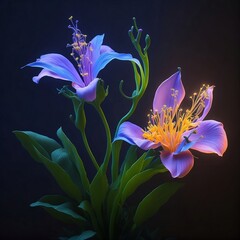 Lily flower bouquet with bioluminescence and neon lightning