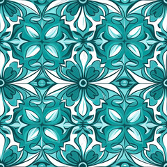 Beautiful classy seamless turquoise color dominant vintage pattern, AI Generated