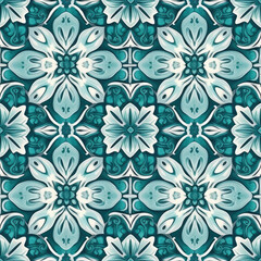 Fototapeta premium Beautiful classy seamless turquoise color dominant vintage pattern, AI Generated