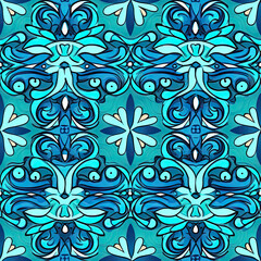 Beautiful classy seamless turquoise color dominant vintage pattern, AI Generated