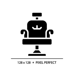 2D pixel perfect salon chair glyph style icon, isolated vector, haircare simple black silhouette illustration.