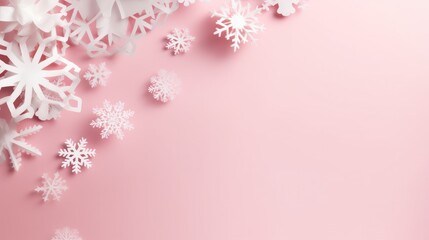 Pink pastel background with snowflakes