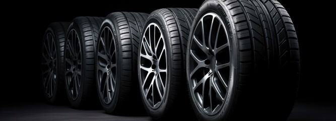 Car tires on black background