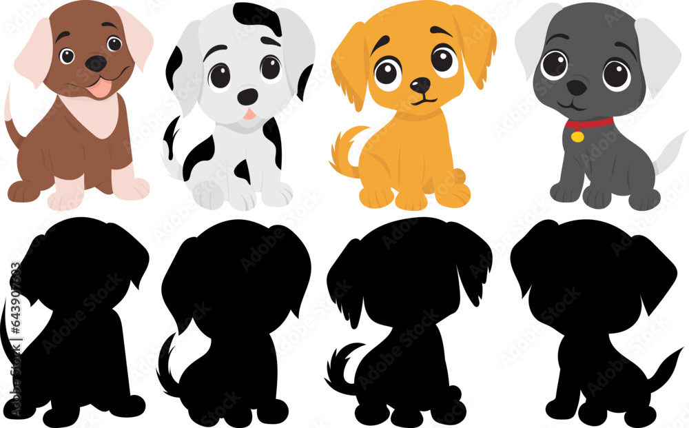 Wall mural puppies character in flat style on white background vector