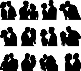 portrait of couple in love, man and woman silhouette vector