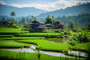 Fototapeta na wymiar Rice paddies and farm in Bali, Indonesia