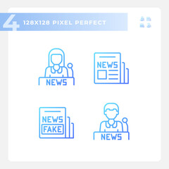 Pixel perfect gradient icons set of journalism, thin line blue illustration