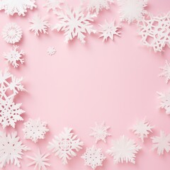 Fototapeta na wymiar Pink pastel background with snowflakes
