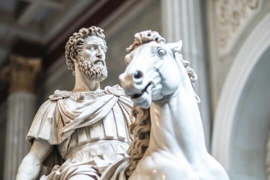 Marcus Aurelius on horse statue in Capitoline Museum, Rome, Italy