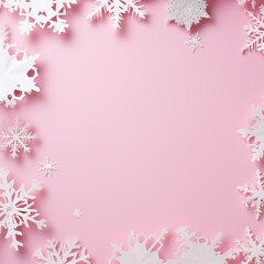 Fototapeta na wymiar Pink pastel background with snowflakes