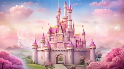 Pink princess castle - obrazy, fototapety, plakaty
