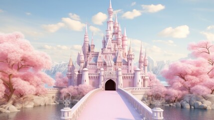 Pink princess castle - obrazy, fototapety, plakaty