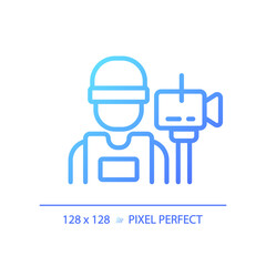 2D pixel perfect gradient cameraman icon, isolated vector, thin line blue illustration representing journalism.